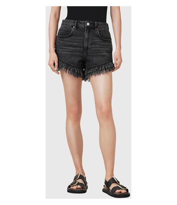 Βαμβακερό τζιν σορτς AllSaints ASTRID FRAY χρώμα: μαύρο, W036EA