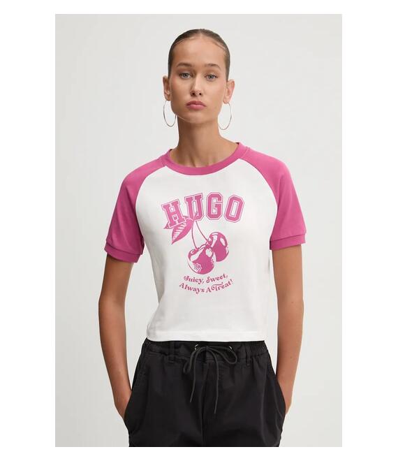 Βαμβακερό μπλουζάκι Hugo Blue γυναικείο, χρώμα: ροζ, 50520318