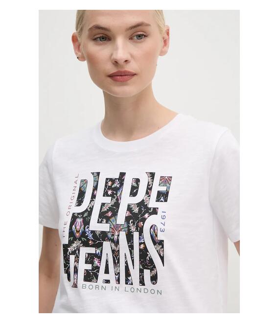 Βαμβακερό μπλουζάκι Pepe Jeans GLORIA γυναικείο, χρώμα: άσπρο, PL505964
