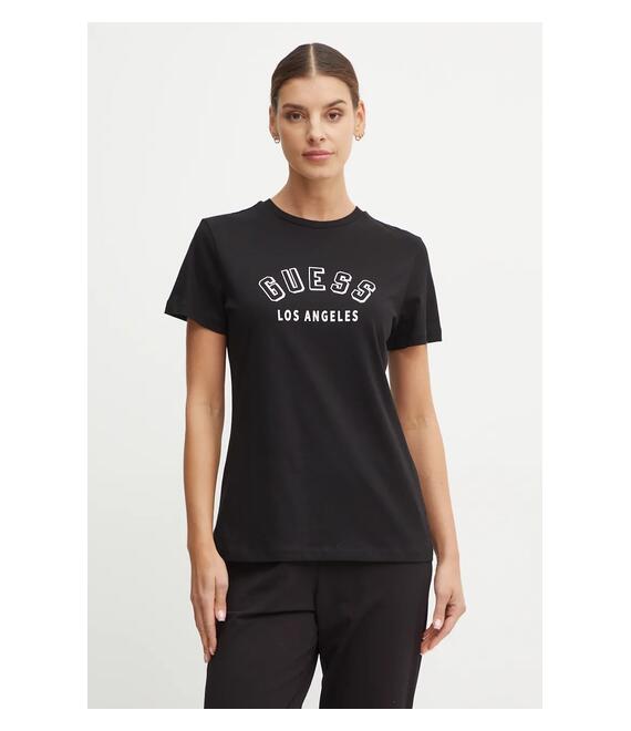 Βαμβακερό μπλουζάκι Guess MELODY γυναικείο, χρώμα: μαύρο, V4BI12 I3Z14