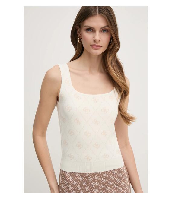 Τοπ από μείγμα μαλλιού Guess SARAH χρώμα: μπεζ, W4BR0C Z3JD2