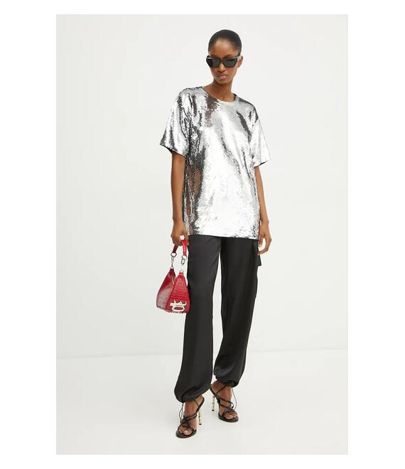 Μπλουζάκι MICHAEL Michael Kors χρώμα: ασημί, MF451IW6PK