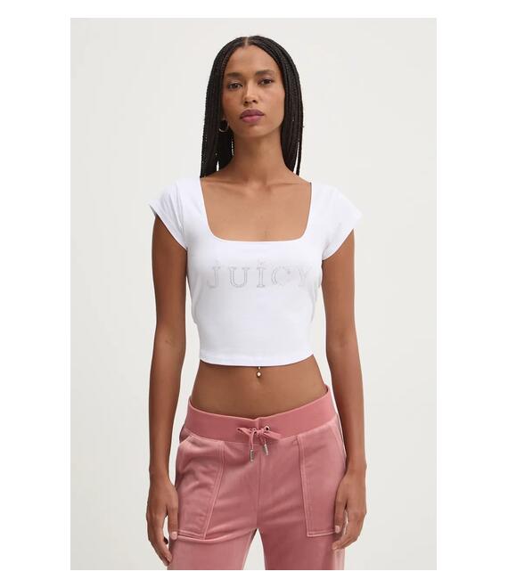 Top Juicy Couture REGAL SQUARE NECK CROPPED TEE χρώμα: άσπρο, JCBCT224831