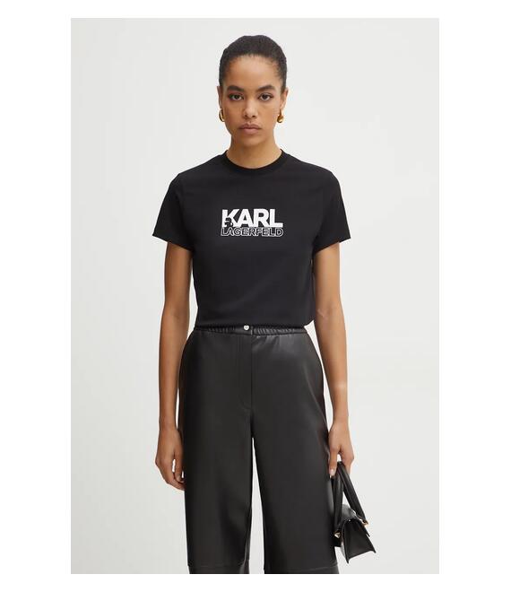 Βαμβακερό μπλουζάκι Karl Lagerfeld γυναικείο, χρώμα: μαύρο, 24WW1703