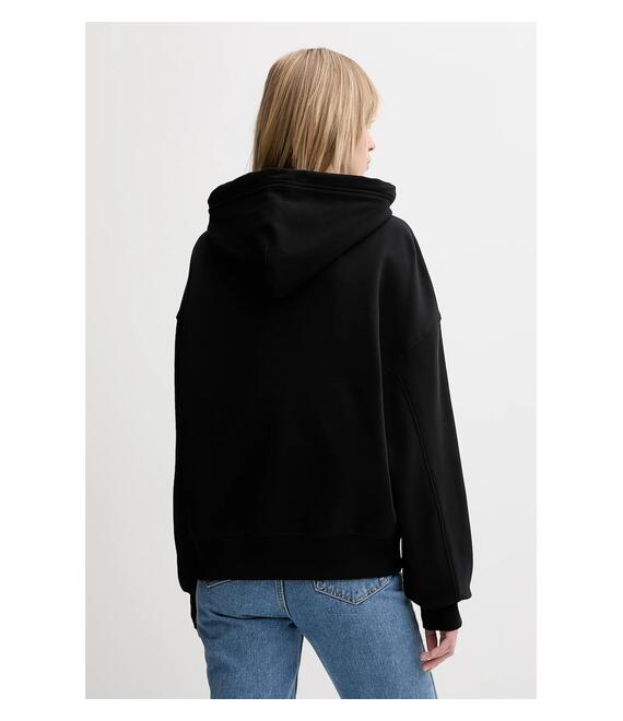 Βαμβακερή μπλούζα Calvin Klein γυναικεία, χρώμα: μαύρο, με κουκούλα, LV044C210G