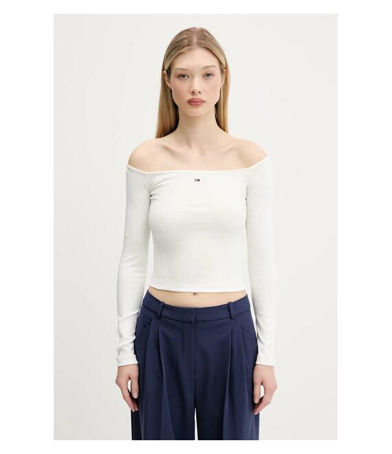 Μακρυμάνικο Tommy Jeans χρώμα: μπεζ, DW0DW20919