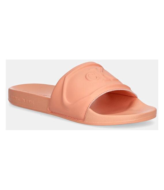 Παντόφλες Calvin Klein Jeans SLIDE PU HF MG χρώμα: πορτοκαλί, YW0YW01879