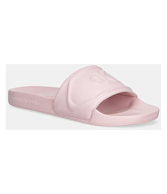 Παντόφλες Calvin Klein Jeans SLIDE PU HF MG χρώμα: ροζ, YW0YW01879