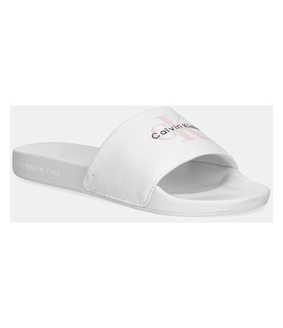 Παντόφλες Calvin Klein Jeans SLIDE MONOGRAM WN LOGO CK χρώμα: μπεζ, YW0YW01967