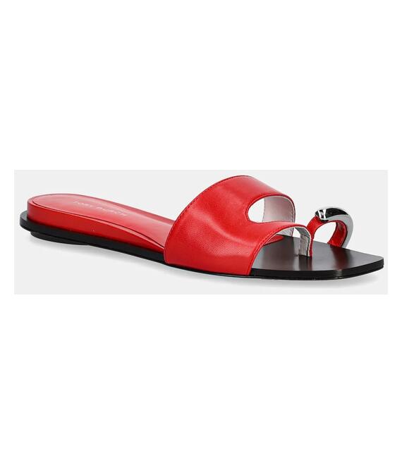Δερμάτινες παντόφλες Tory Burch Pierced Slide γυναικείες, χρώμα: κόκκινο, 169782-600