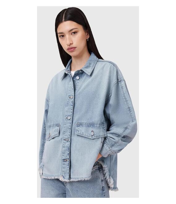Σακάκι με λινό μείγμα AllSaints HETTIE χρώμα: μπλε, W111PC