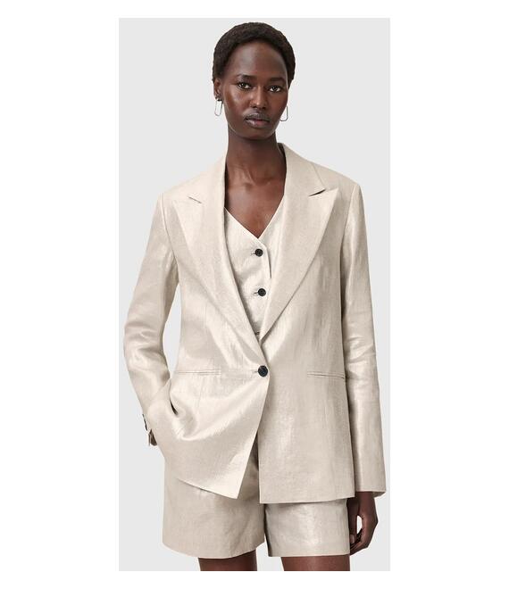 Λινό πανωφόρι AllSaints AVERIE χρώμα: ασημί, W067QC
