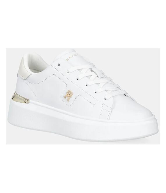 Δερμάτινα αθλητικά παπούτσια Tommy Hilfiger TH FASHION COURT SNEAKER χρώμα: άσπρο, FW0FW08631