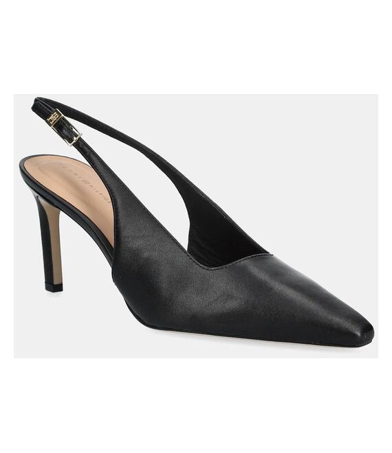 Δερμάτινες γόβες Tommy Hilfiger SQUARED TOE HIGH HEEL SLINGBACK χρώμα: μαύρο, FW0FW08636