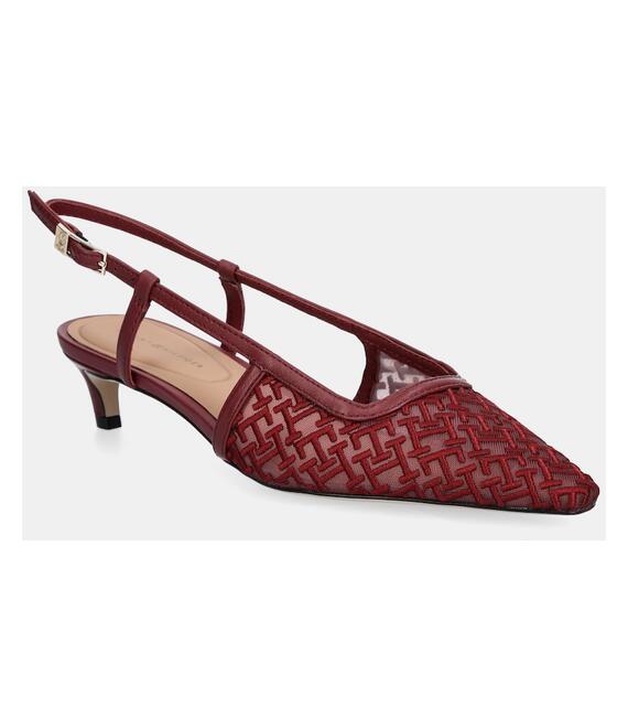 Γόβες Tommy Hilfiger MONO SQUARED TOE KITTEN SLINGB χρώμα: μπορντό, FW0FW08746