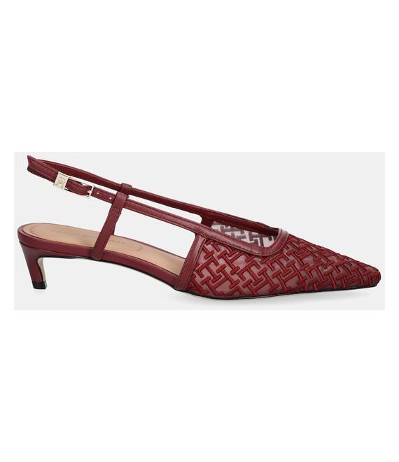 Γόβες Tommy Hilfiger MONO SQUARED TOE KITTEN SLINGB χρώμα: μπορντό, FW0FW08746