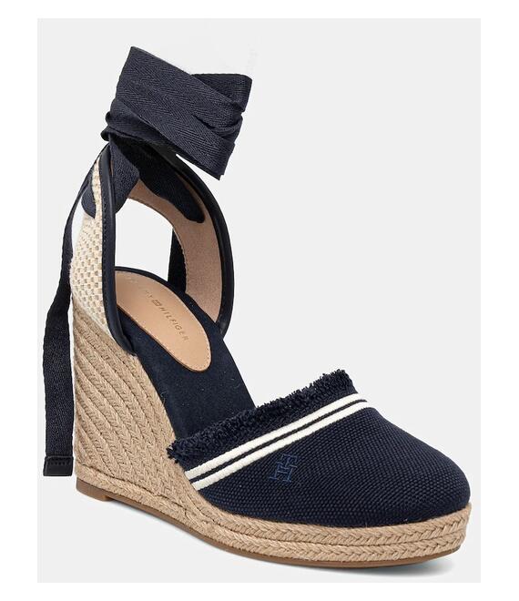 Εσπαντρίγιες Tommy Hilfiger FRINGE CANVAS HIGH WEDGE χρώμα: ναυτικό μπλε, FW0FW08878