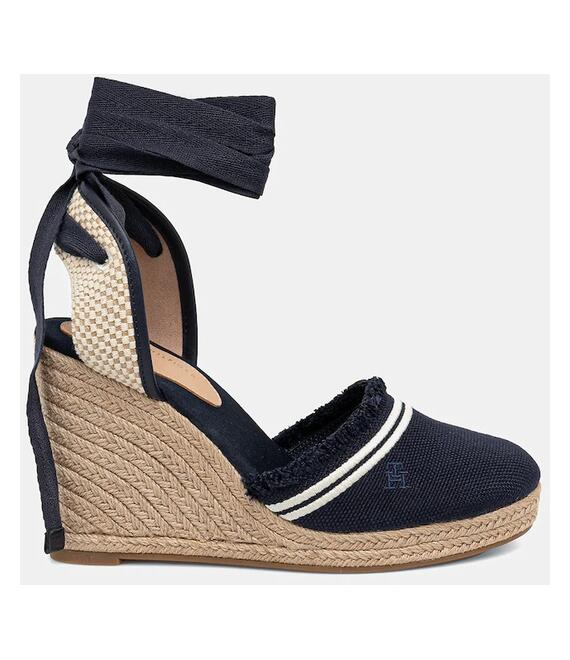 Εσπαντρίγιες Tommy Hilfiger FRINGE CANVAS HIGH WEDGE χρώμα: ναυτικό μπλε, FW0FW08878