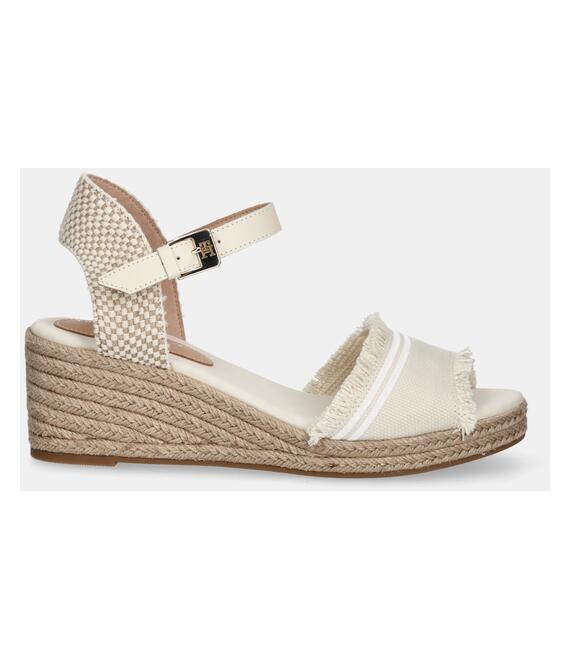Σανδάλια Tommy Hilfiger FRINGE CANVAS MEDIUM WEDGE χρώμα: μπεζ, FW0FW08879