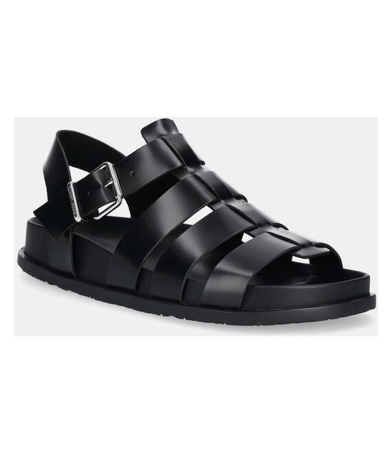Δερμάτινα σανδάλια Tommy Jeans TJW FISHERMAN PATENT SANDAL χρώμα: μαύρο, EN0EN02874