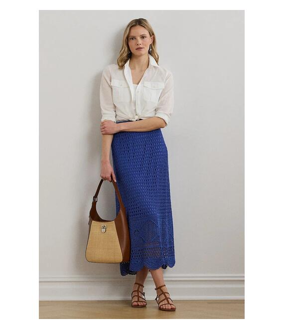 Λινή φούστα Lauren Ralph Lauren χρώμα: μπλε, 200971148