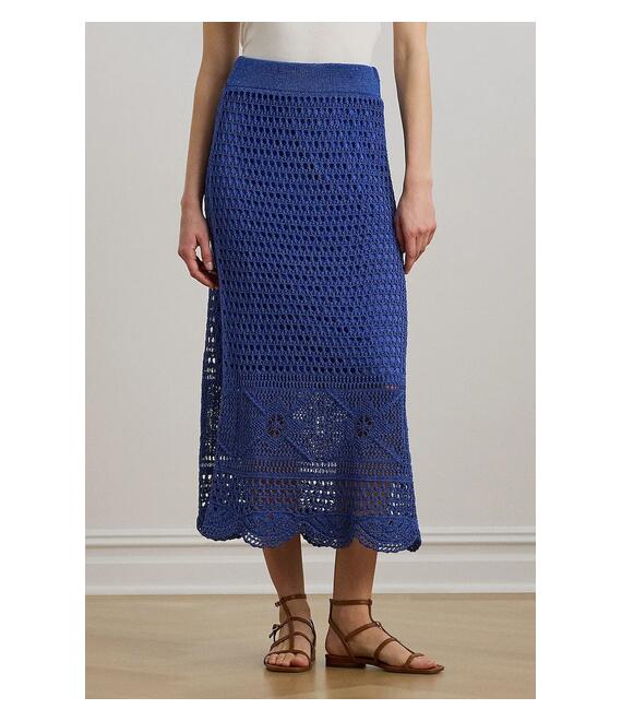 Λινή φούστα Lauren Ralph Lauren χρώμα: μπλε, 200971148