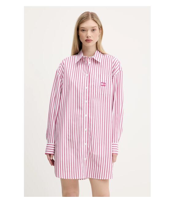 Βαμβακερό φόρεμα Tommy Jeans χρώμα: ροζ, DW0DW21122