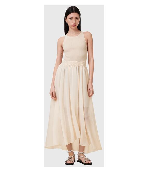 Φόρεμα AllSaints ZENIA χρώμα: μπεζ, W188DC