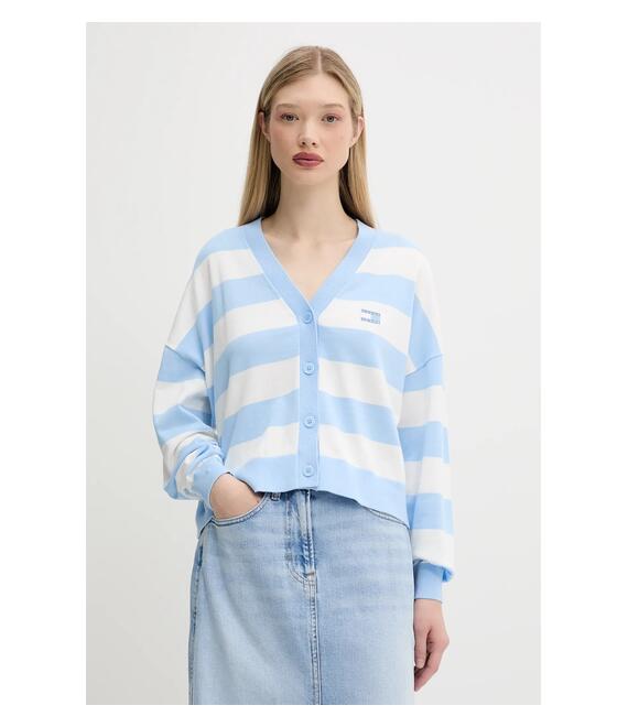 Βαμβακερή ζακέτα Tommy Jeans γυναικεία, χρώμα: μπλε, DW0DW20968