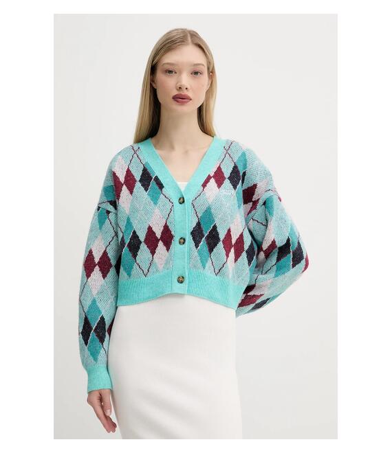 Πλεκτή ζακέτα Tommy Jeans χρώμα: τιρκουάζ, DW0DW21180