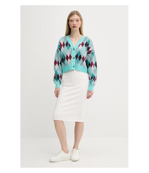 Πλεκτή ζακέτα Tommy Jeans χρώμα: τιρκουάζ, DW0DW21180