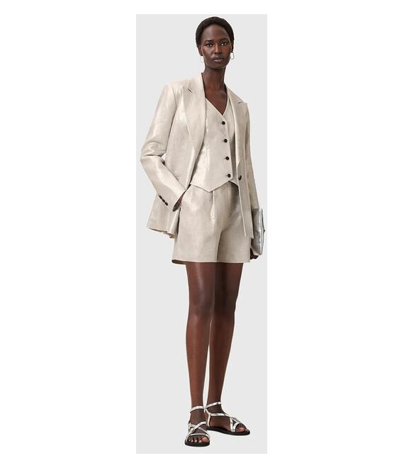 Σορτς από λινό AllSaints AVERIE χρώμα: ασημί, W069QC