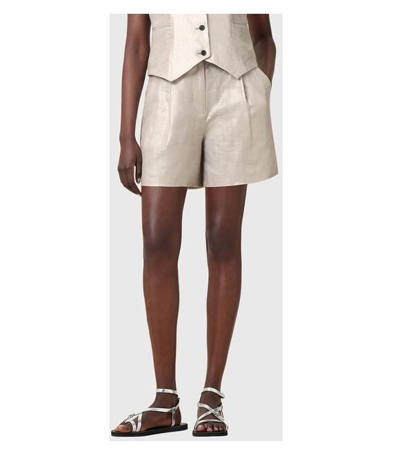 Σορτς από λινό AllSaints AVERIE χρώμα: ασημί, W069QC