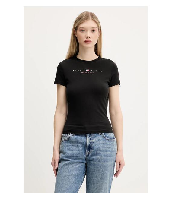 Βαμβακερό μπλουζάκι Tommy Jeans χρώμα: μαύρο, DW0DW21422