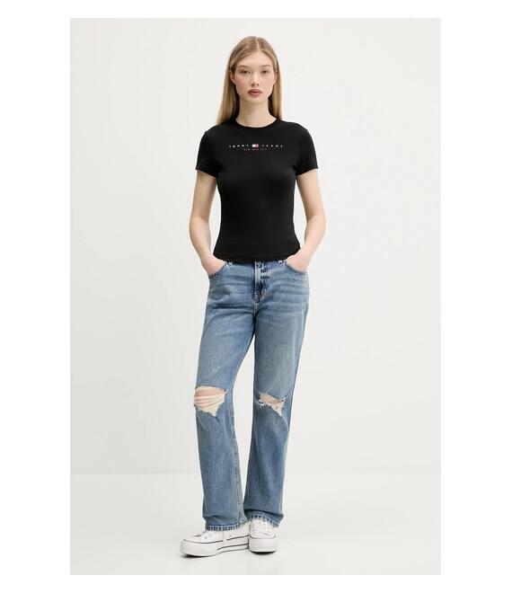 Βαμβακερό μπλουζάκι Tommy Jeans χρώμα: μαύρο, DW0DW21422
