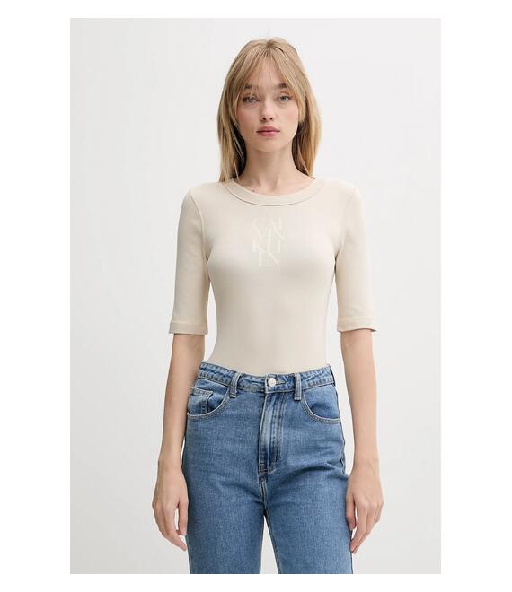 Μπλουζάκι Calvin Klein Jeans χρώμα: μπεζ, LV044C204G