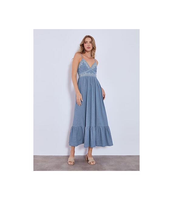 Φόρεμα μάξι με τζιν όψη SN7589.8002+1