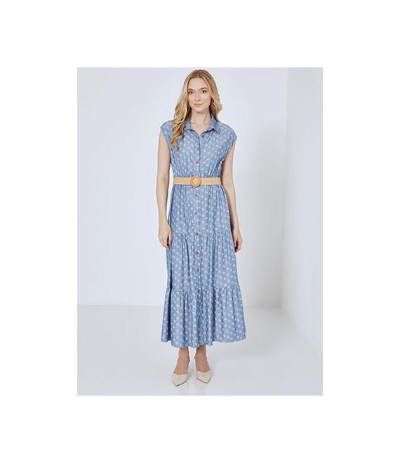 Φόρεμα σεμιζιέ με denim όψη SN7633.8272+1
