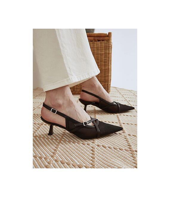 Slingback γόβες δερματίνης με δίχτυ SN7741.A778+1