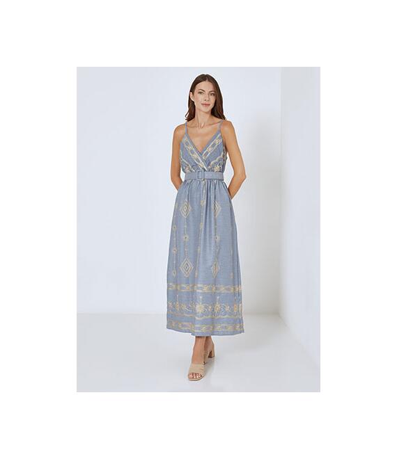 Φόρεμα μάξι με denim όψη SN9844.8735+2
