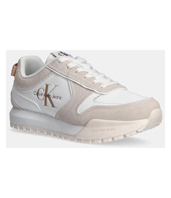 Δερμάτινα αθλητικά παπούτσια Calvin Klein Jeans TOOTHY RUNNER IRREGULAR LINES W χρώμα: μπεζ, YW0YW00934