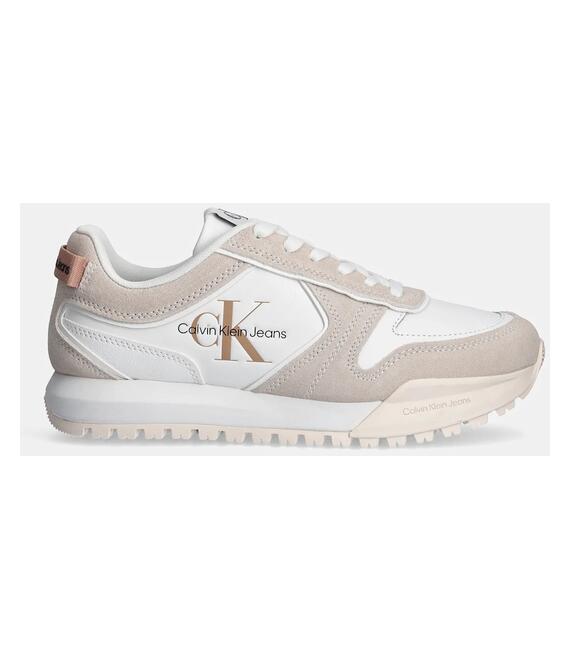 Δερμάτινα αθλητικά παπούτσια Calvin Klein Jeans TOOTHY RUNNER IRREGULAR LINES W χρώμα: μπεζ, YW0YW00934