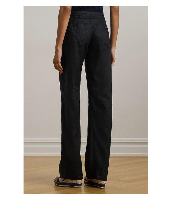 Λινό παντελόνι Lauren Ralph Lauren χρώμα: μαύρο