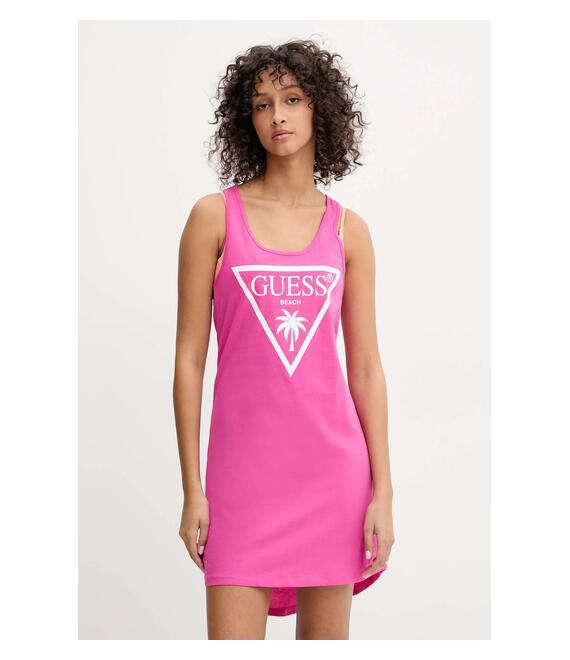 Βαμβακερό φόρεμα Guess χρώμα: ροζ