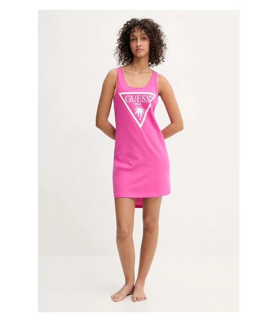 Βαμβακερό φόρεμα Guess χρώμα: ροζ