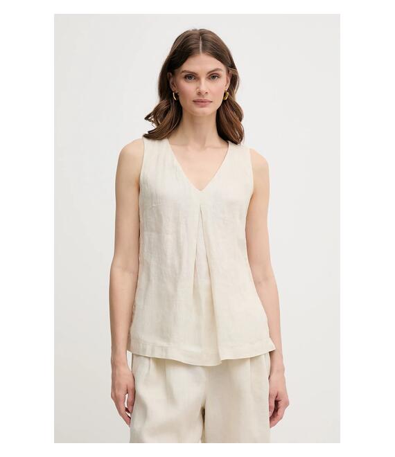 Λευκή μπλούζα United Colors of Benetton χρώμα: μπεζ, 5BMLDQ06W