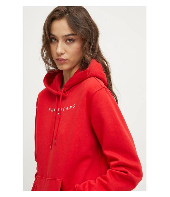 Μπλούζα Tommy Jeans χρώμα: κόκκινο, με κουκούλα, DW0DW17324