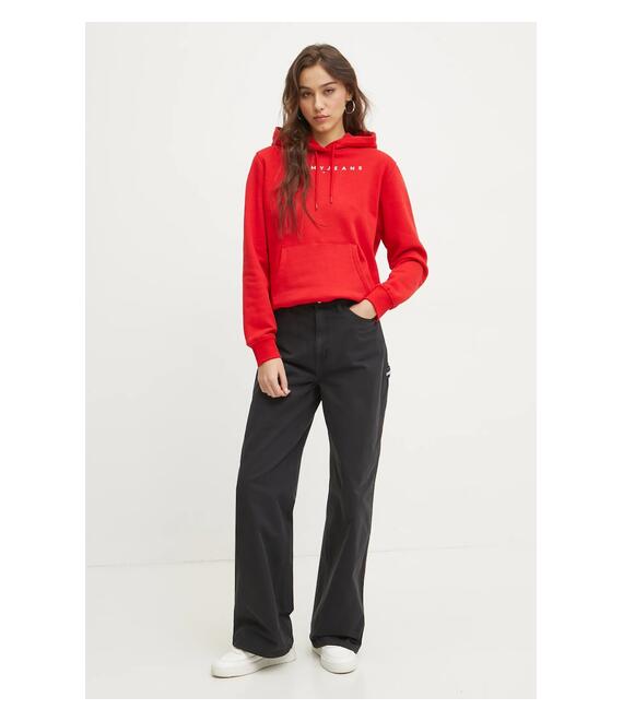 Μπλούζα Tommy Jeans χρώμα: κόκκινο, με κουκούλα, DW0DW17324