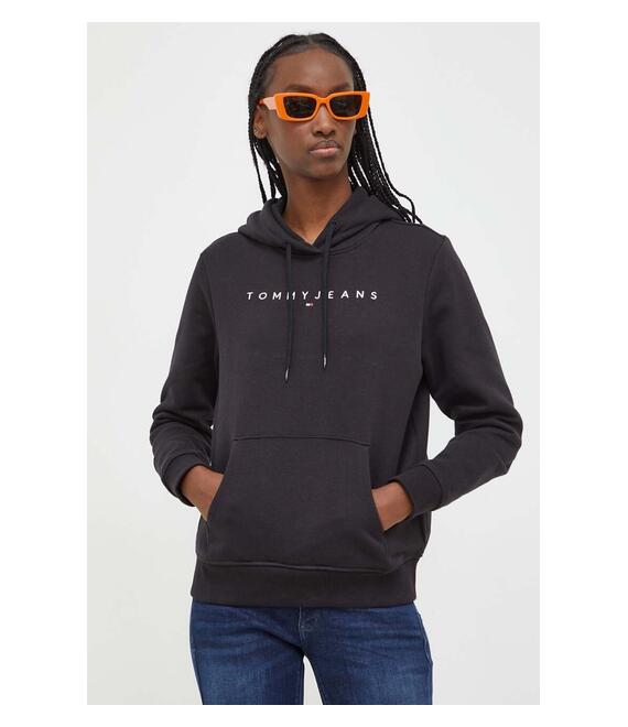 Μπλούζα Tommy Jeans χρώμα: μαύρο, με κουκούλα, DW0DW17324
