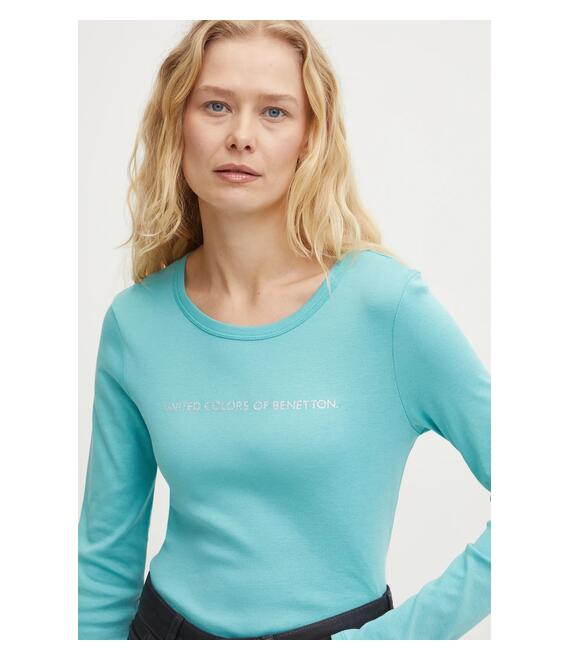 Βαμβακερή μπλούζα με μακριά μανίκια United Colors of Benetton χρώμα: μοβ, 3GA2E16G0